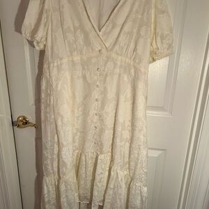 BloomChic Cream Floral Button-Down Midi Dress